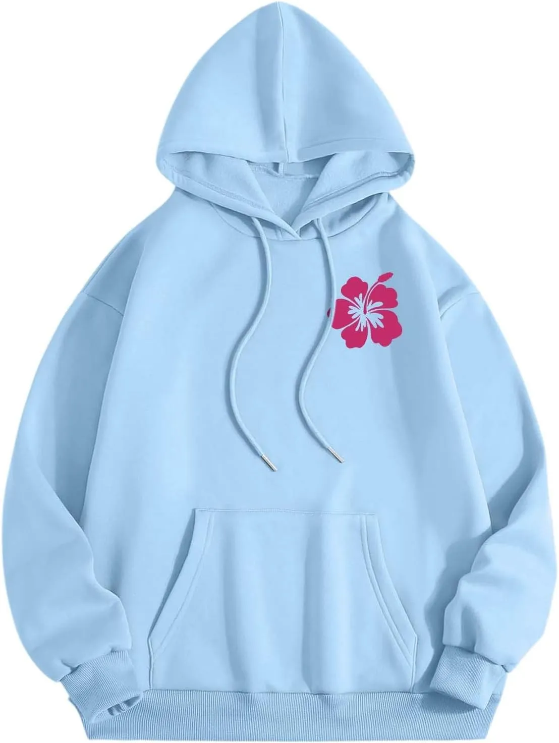 Pink Palm Hoodie For Teen Girls Casual Long Sleeve Y2K Hooded Pullover Tops Oversized Letter Graphic Hoodies With Pocket