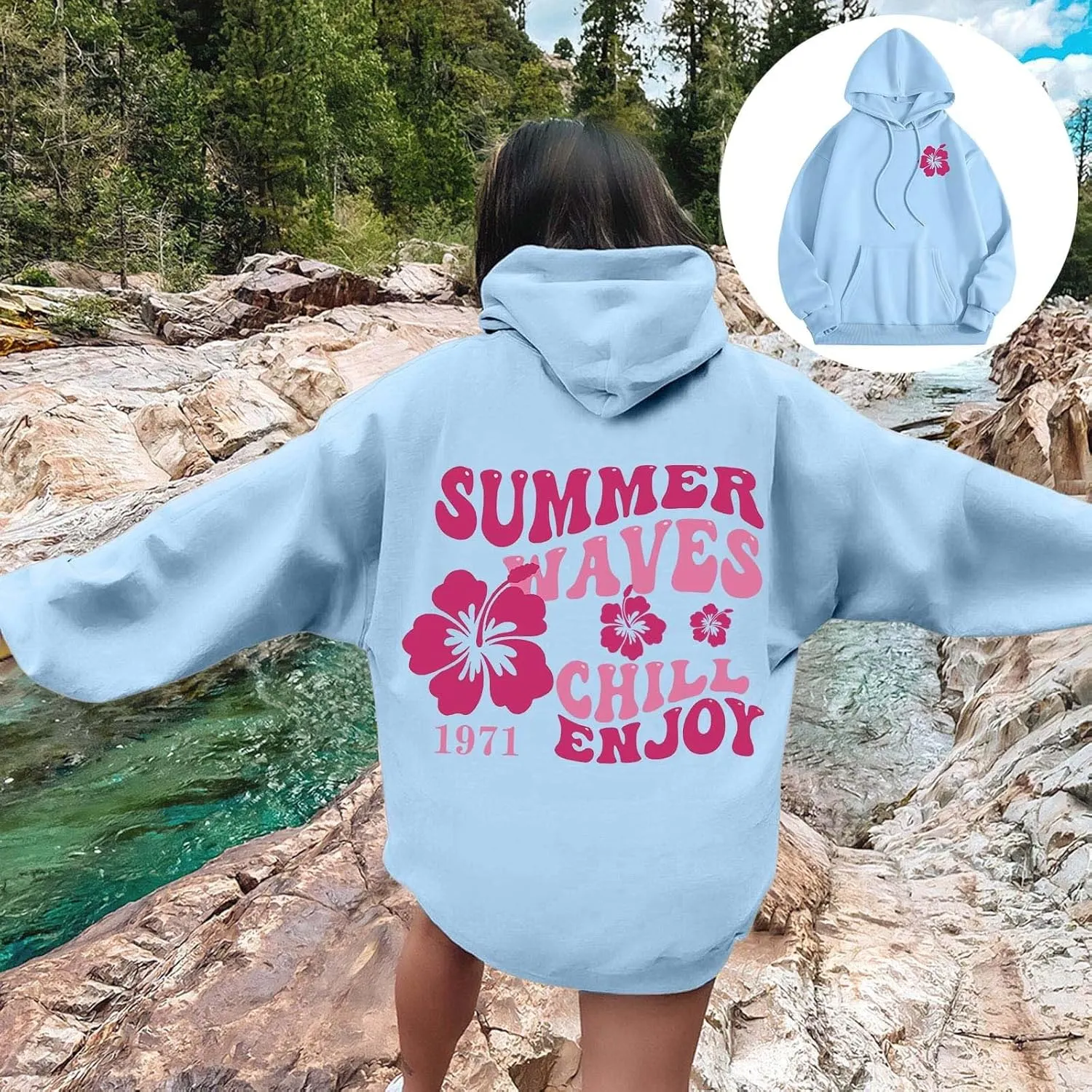 Pink Palm Hoodie For Teen Girls Casual Long Sleeve Y2K Hooded Pullover Tops Oversized Letter Graphic Hoodies With Pocket