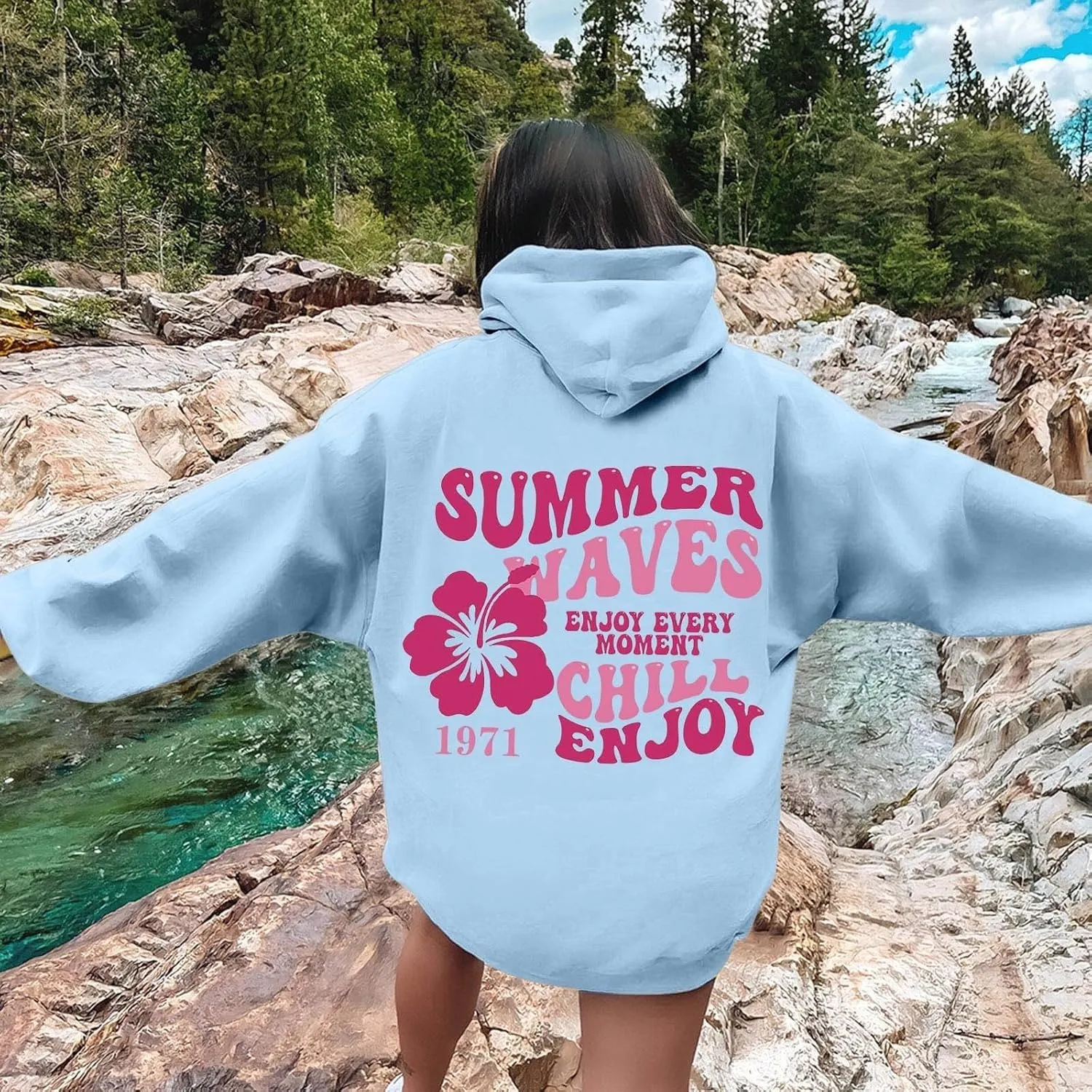 Pink Palm Puff Hoodie Letter Print Y2k Sweatshirt Trendy Preppy Sweatshirts for Teen Girls Cute Clothes