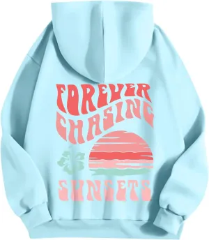Pink Palm Puff Hoodie Sweatshirt for Women Oversized Graphic Hoodies Hooded Neck Pullover Sweater Fall Outfits 2024