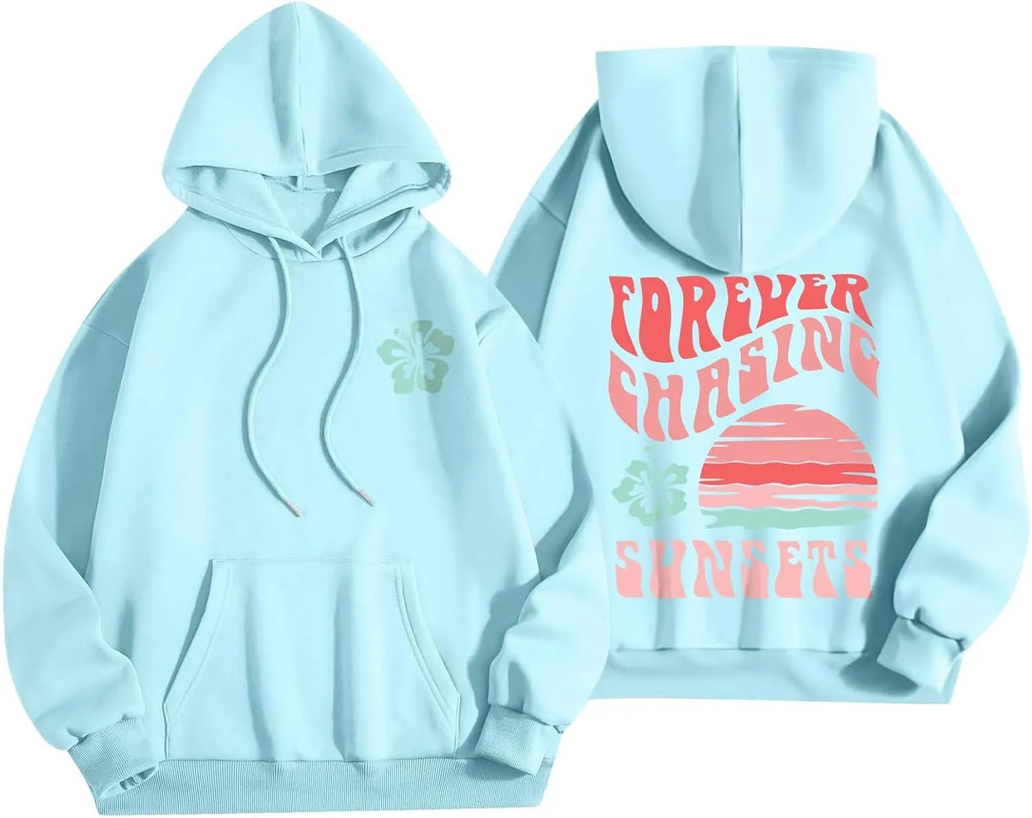 Pink Palm Puff Hoodie Sweatshirt for Women Oversized Graphic Hoodies Hooded Neck Pullover Sweater Fall Outfits 2024