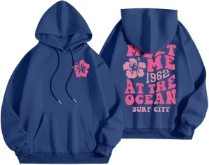Pink Pom Puff Oversized Hoodie for Teen Girls Long Sleeve Y2K Graphic Hoodies with Pockets 2024 Fall Preppy Sweatshirt