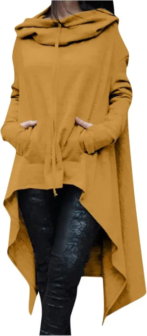 Plus Size Hoodies for Women Long Sleeve Turtleneck Tunic Goth Cloak Sweatshirt Irregular Hem Hoodie Pullover