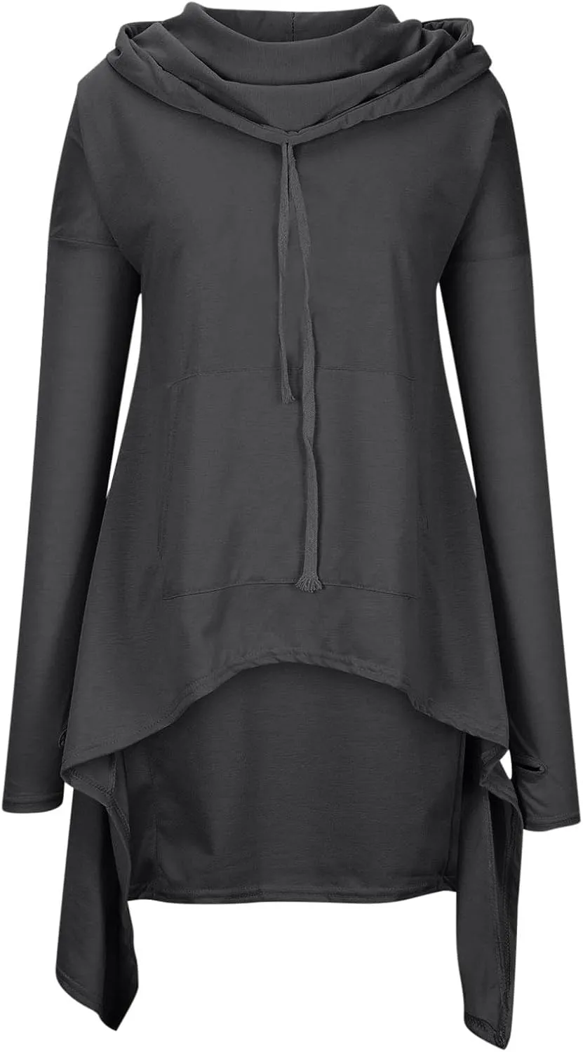 Plus Size Hoodies for Women Long Sleeve Turtleneck Tunic Goth Cloak Sweatshirt Irregular Hem Hoodie Pullover
