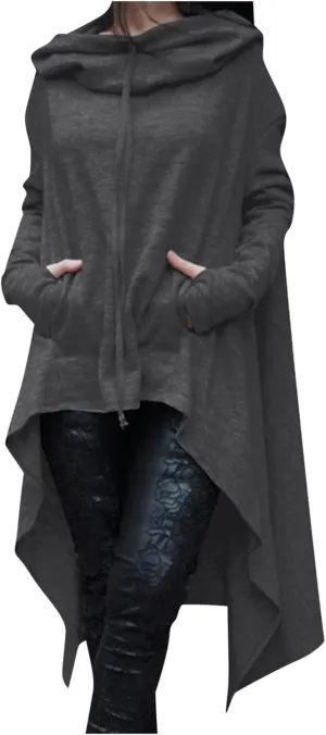 Plus Size Hoodies for Women Long Sleeve Turtleneck Tunic Goth Cloak Sweatshirt Irregular Hem Hoodie Pullover