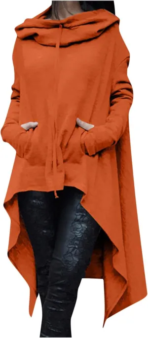 Plus Size Hoodies for Women Long Sleeve Turtleneck Tunic Goth Cloak Sweatshirt Irregular Hem Hoodie Pullover