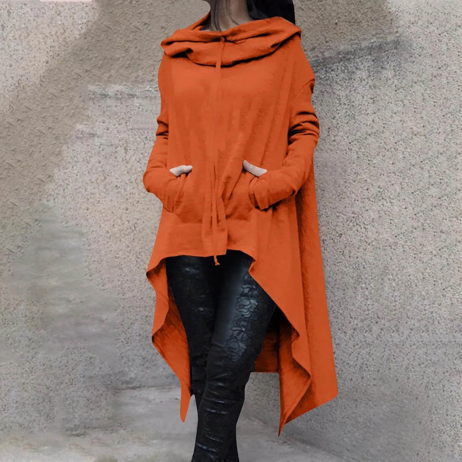 Plus Size Hoodies for Women Long Sleeve Turtleneck Tunic Goth Cloak Sweatshirt Irregular Hem Hoodie Pullover