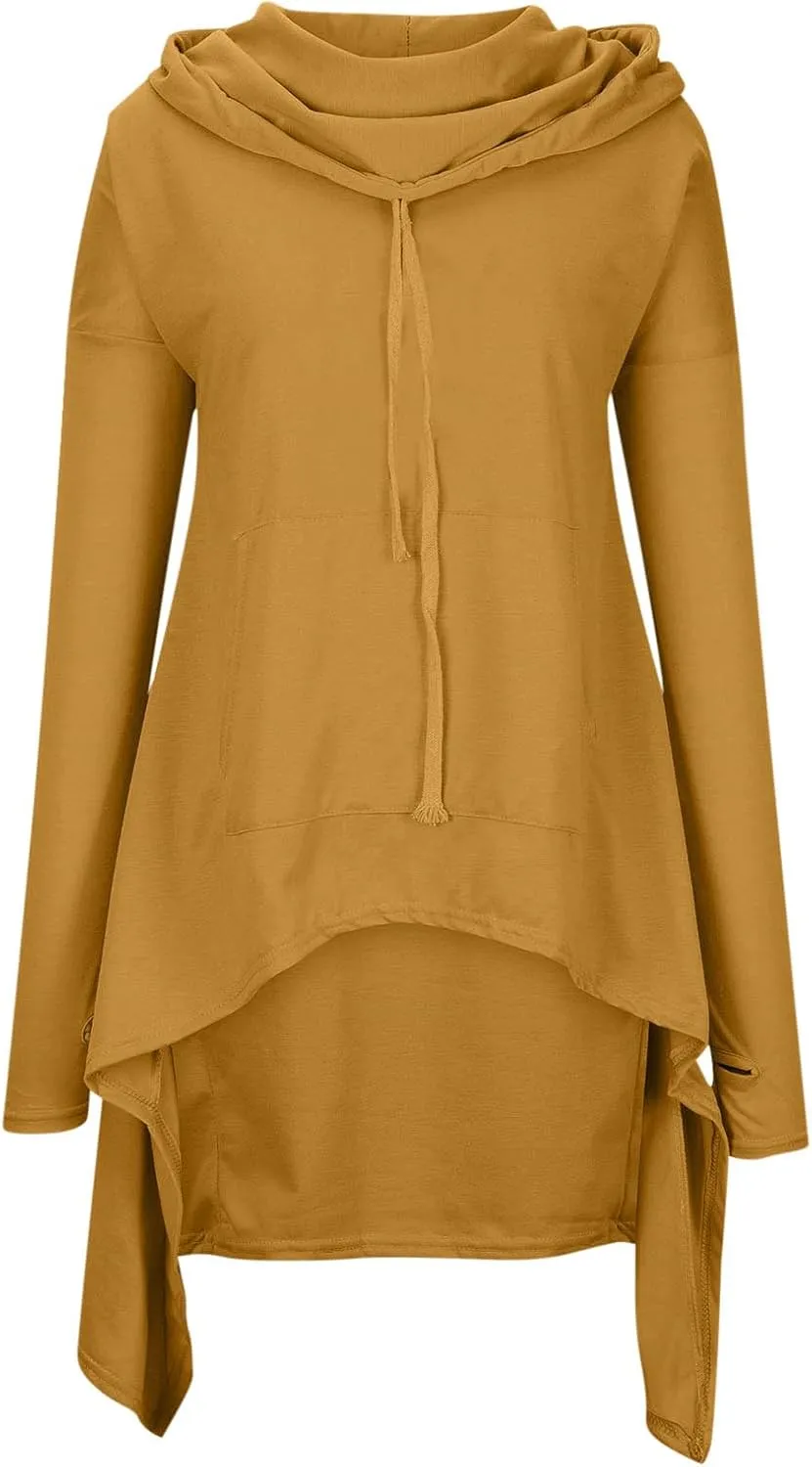 Plus Size Hoodies for Women Long Sleeve Turtleneck Tunic Goth Cloak Sweatshirt Irregular Hem Hoodie Pullover