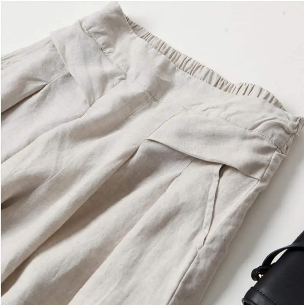Plustrong Womens Culottes Linen Pants Casual Cropped Wide Leg Pants Palazzo Pants Capris