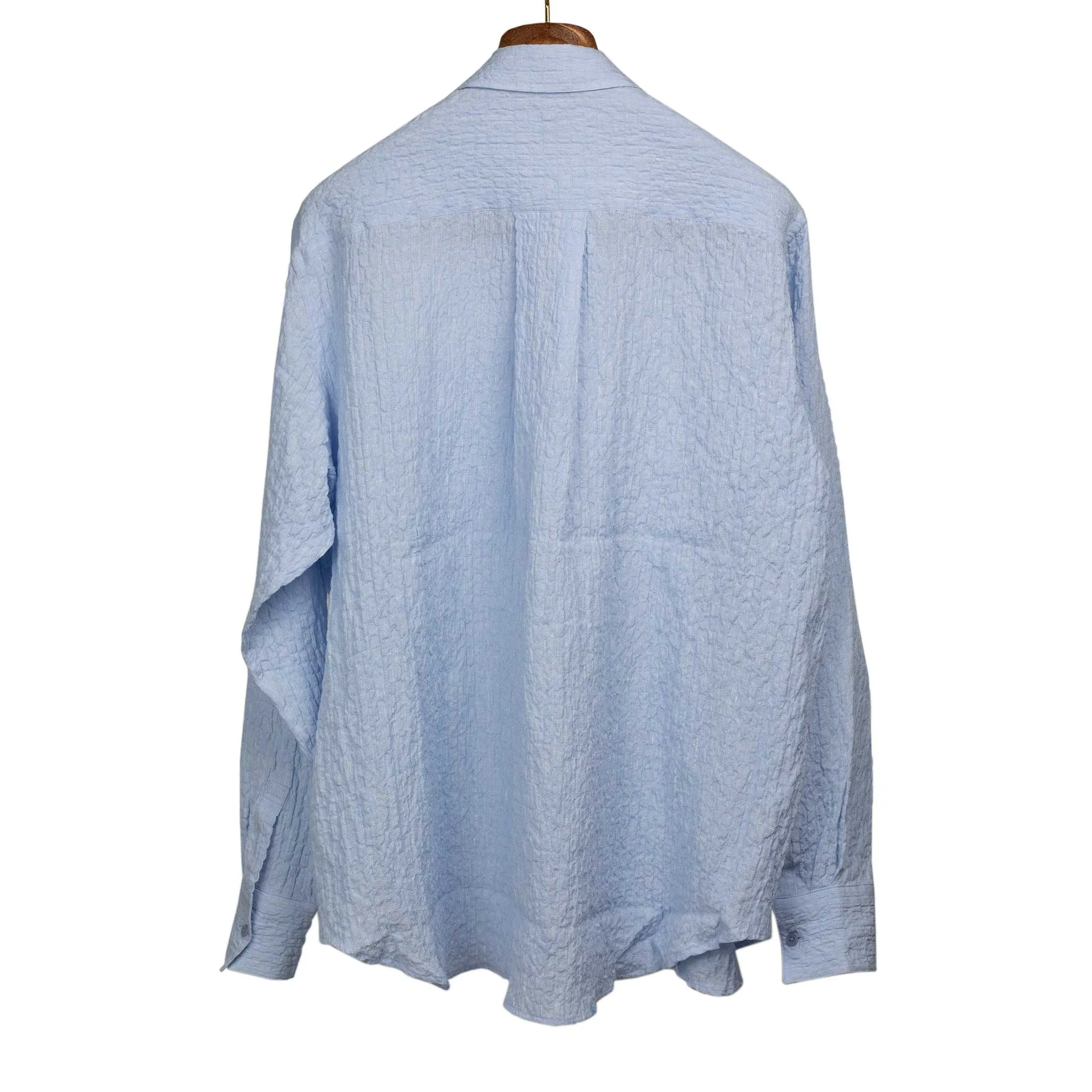 Popover shirt in light blue linen and rayon guaze