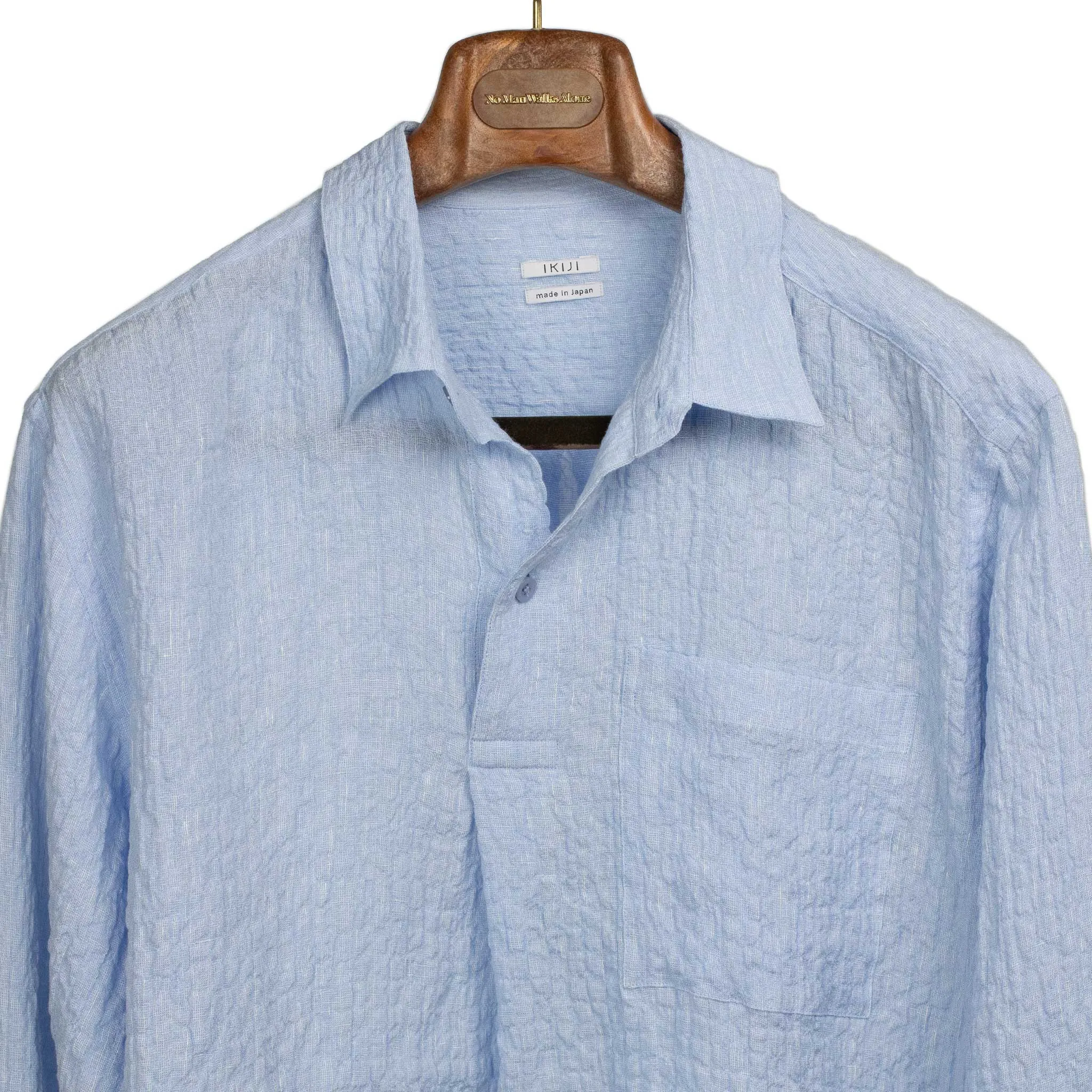 Popover shirt in light blue linen and rayon guaze