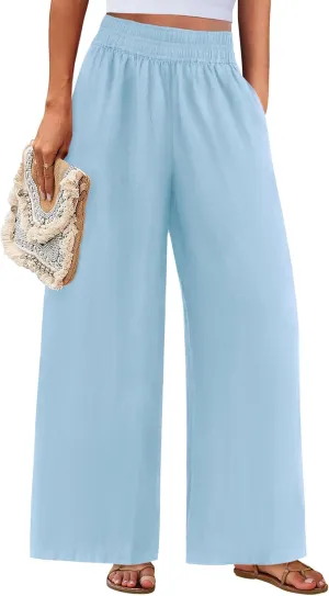 PRETTYGARDEN Womens Wide Leg Pants Casual 2025 Elastic Waist Loose Flowy Palazzo Pants Trousers with Pockets