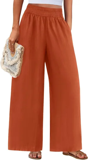 PRETTYGARDEN Womens Wide Leg Pants Casual 2025 Elastic Waist Loose Flowy Palazzo Pants Trousers with Pockets