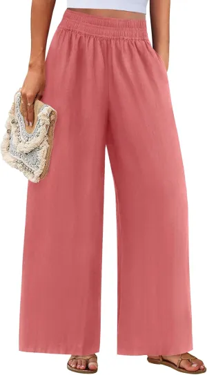 PRETTYGARDEN Womens Wide Leg Pants Casual 2025 Elastic Waist Loose Flowy Palazzo Pants Trousers with Pockets