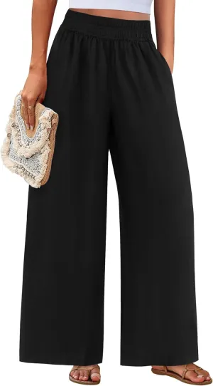 PRETTYGARDEN Womens Wide Leg Pants Casual 2025 Elastic Waist Loose Flowy Palazzo Pants Trousers with Pockets