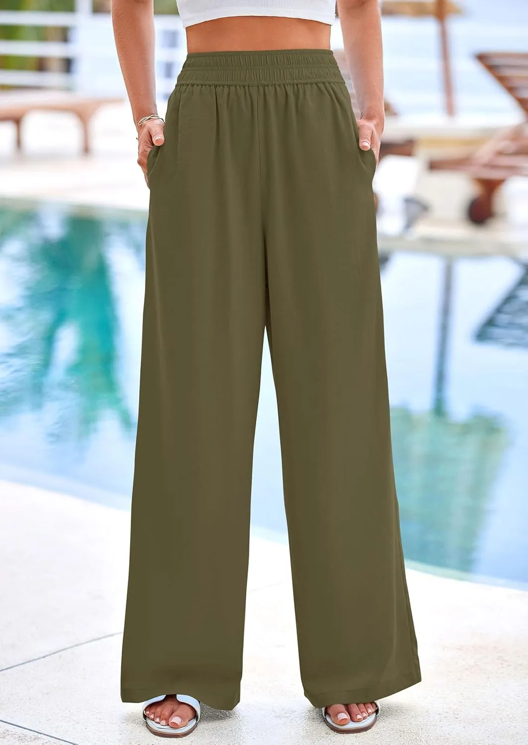 PRETTYGARDEN Womens Wide Leg Pants Casual 2025 Elastic Waist Loose Flowy Palazzo Pants Trousers with Pockets