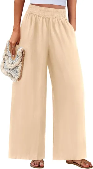 PRETTYGARDEN Womens Wide Leg Pants Casual 2025 Elastic Waist Loose Flowy Palazzo Pants Trousers with Pockets