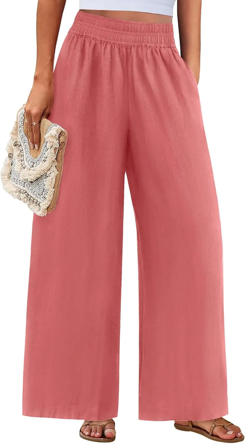 PRETTYGARDEN Womens Wide Leg Pants Casual 2025 Elastic Waist Loose Flowy Palazzo Pants Trousers with Pockets