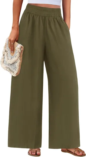 PRETTYGARDEN Womens Wide Leg Pants Casual 2025 Elastic Waist Loose Flowy Palazzo Pants Trousers with Pockets