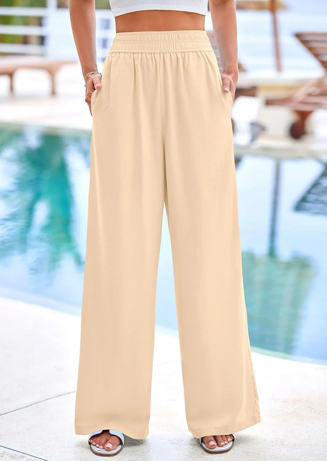 PRETTYGARDEN Womens Wide Leg Pants Casual 2025 Elastic Waist Loose Flowy Palazzo Pants Trousers with Pockets