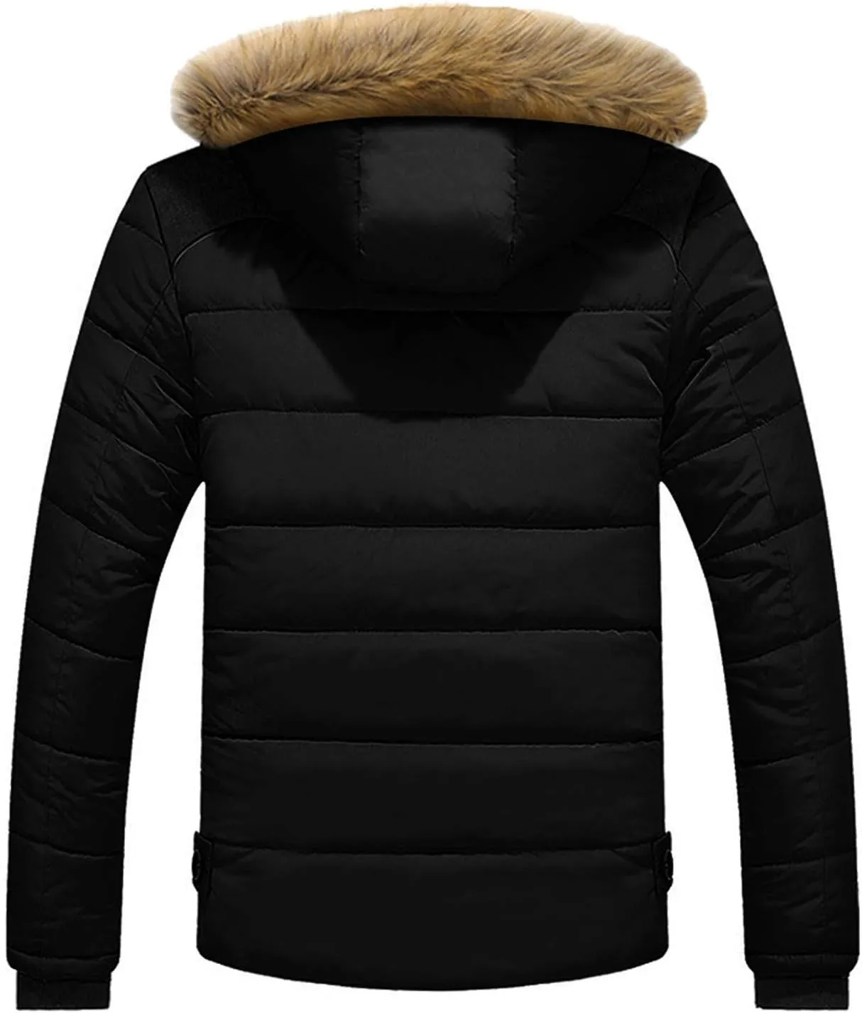Puffer Jacket Men Fur Hood Winter Coat Zip up Padded Coat Warm Down Jacket Quilted Insulated Jacket Thermal Outwear