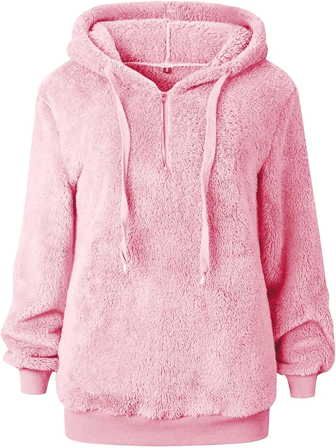 Quarter Zip Hoodies for Women Long Fleece Plus Size Drawstring Sweatshirt Solid Color Casual Winter Pocket Pullover