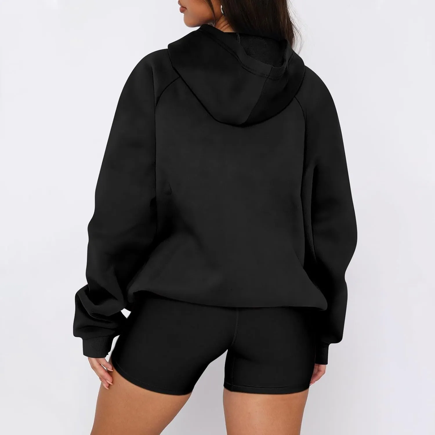 Quarter Zip Pullover Women,2024 Fall Casual Loose Oversized Hoodies Plain Long Sleeve Shirts With Kangaroo Pockets