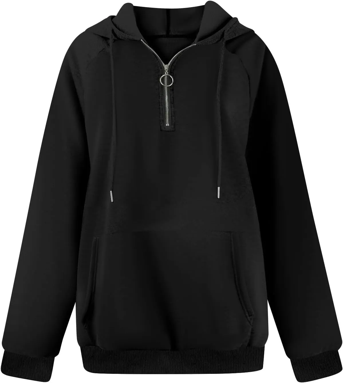 Quarter Zip Pullover Women,2024 Fall Casual Loose Oversized Hoodies Plain Long Sleeve Shirts With Kangaroo Pockets