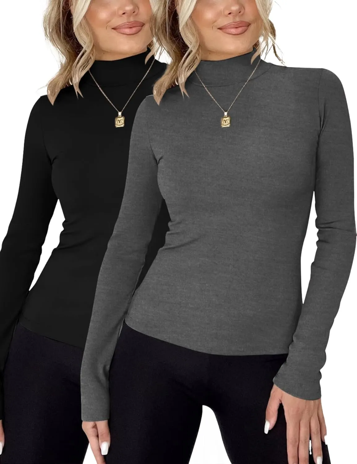 Rapbin Womens Long Sleeve Mock Turtleneck Tops Knit Basic Stretch Fitted Pullover Lightweight Thermal Shirts