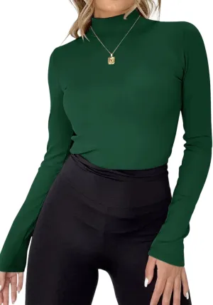 Rapbin Womens Long Sleeve Mock Turtleneck Tops Knit Basic Stretch Fitted Pullover Lightweight Thermal Shirts