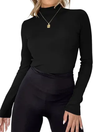 Rapbin Womens Long Sleeve Mock Turtleneck Tops Knit Basic Stretch Fitted Pullover Lightweight Thermal Shirts