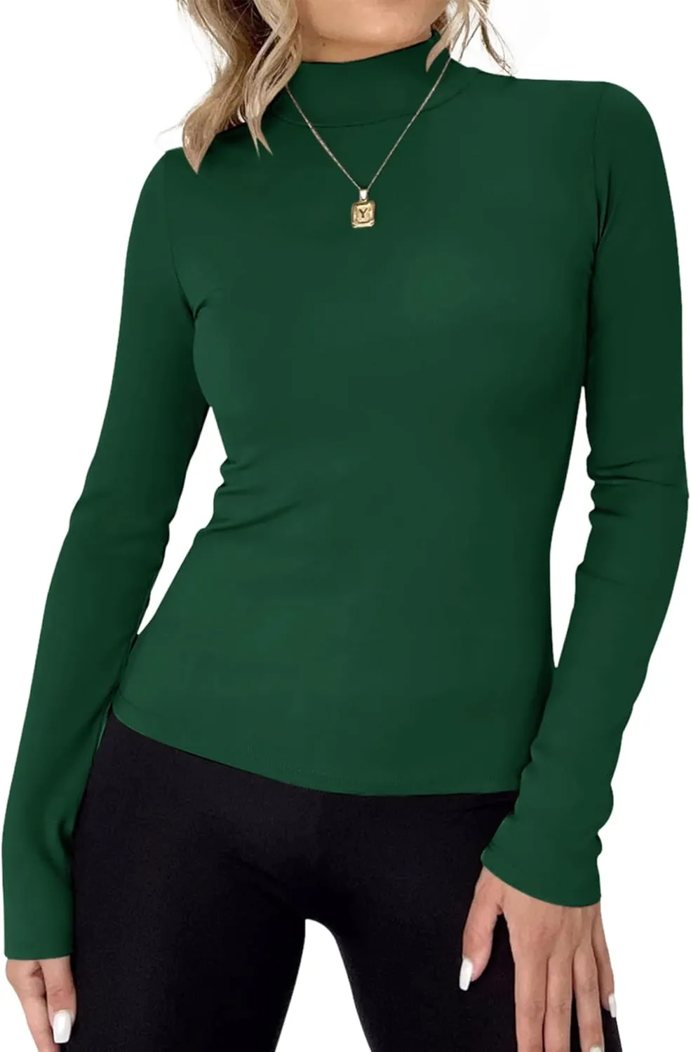 Rapbin Womens Long Sleeve Mock Turtleneck Tops Knit Basic Stretch Fitted Pullover Lightweight Thermal Shirts