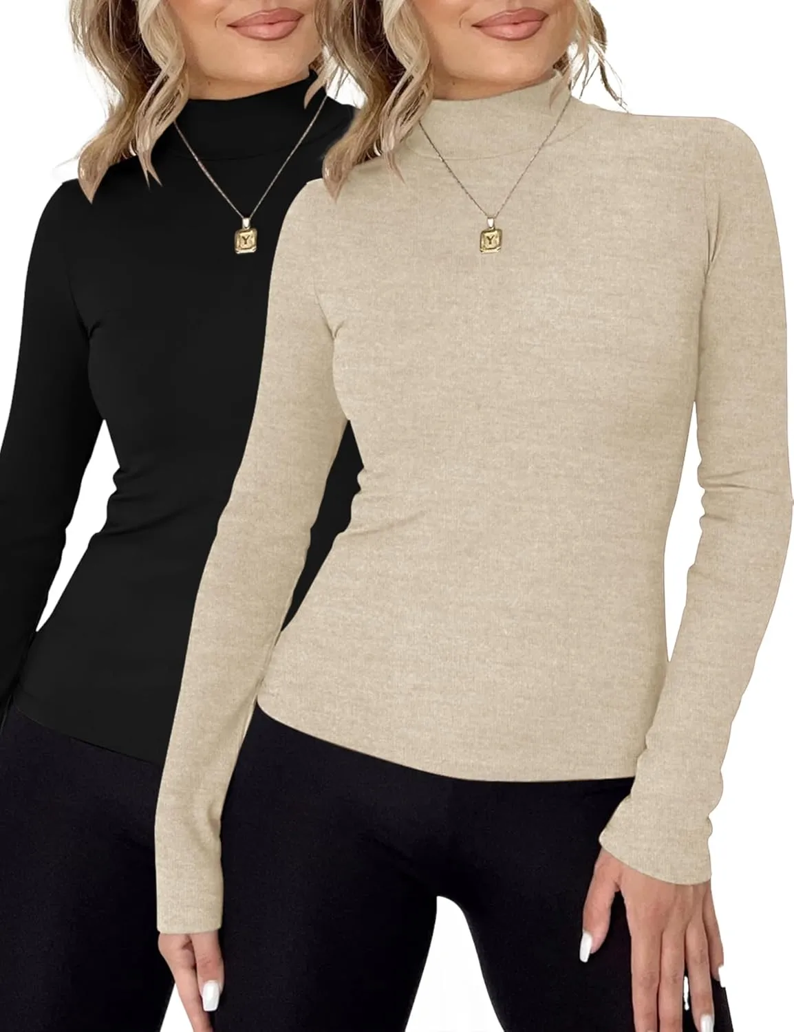 Rapbin Womens Long Sleeve Mock Turtleneck Tops Knit Basic Stretch Fitted Pullover Lightweight Thermal Shirts