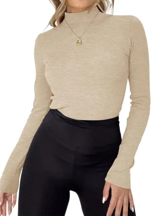 Rapbin Womens Long Sleeve Mock Turtleneck Tops Knit Basic Stretch Fitted Pullover Lightweight Thermal Shirts