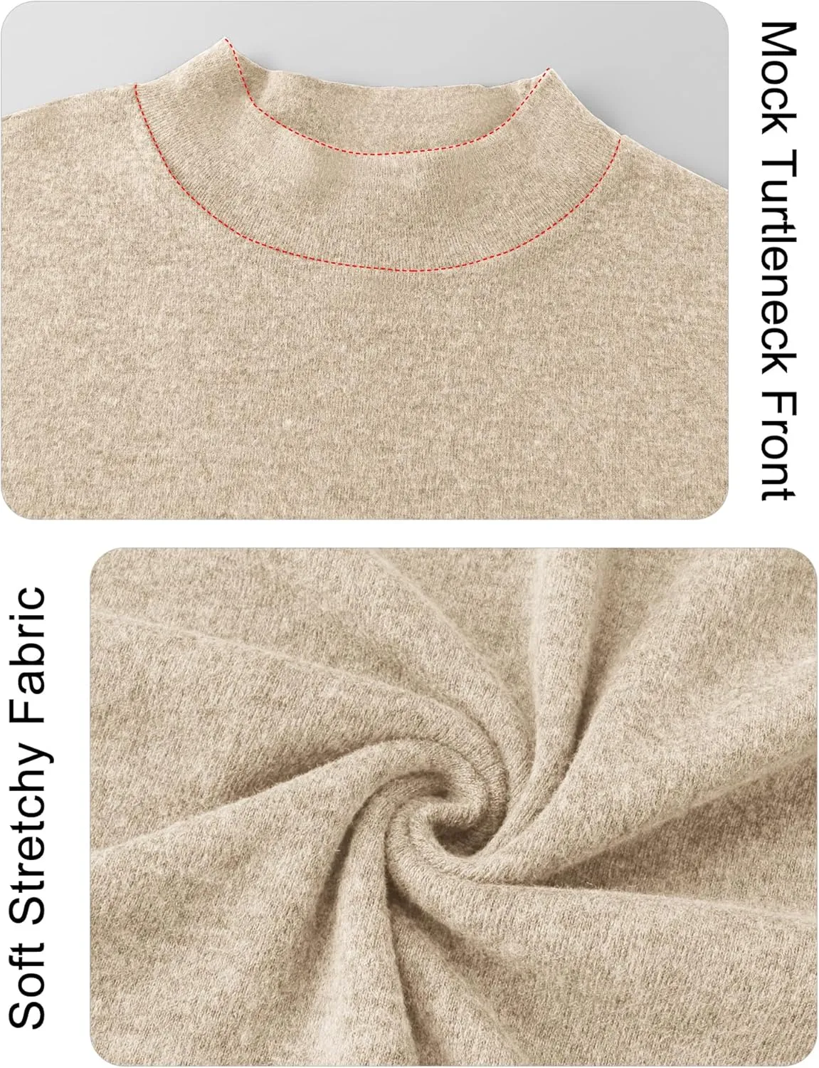 Rapbin Womens Long Sleeve Mock Turtleneck Tops Knit Basic Stretch Fitted Pullover Lightweight Thermal Shirts