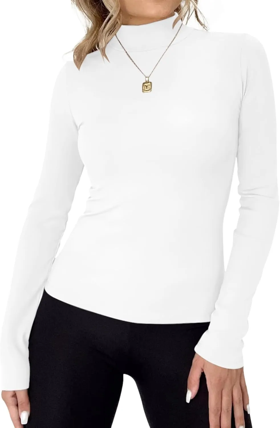 Rapbin Womens Long Sleeve Mock Turtleneck Tops Knit Basic Stretch Fitted Pullover Lightweight Thermal Shirts