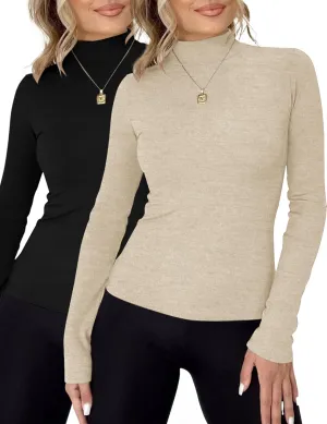 Rapbin Womens Long Sleeve Mock Turtleneck Tops Knit Basic Stretch Fitted Pullover Lightweight Thermal Shirts