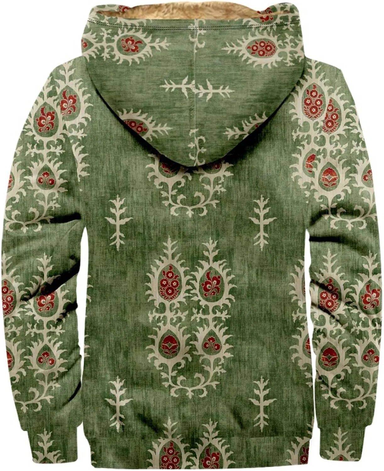 Retro Ethnic Graphic Hoodies Heavyweight Sherpa Fleece Lined Jackets Big Tall Zip Up Sweatshirts For Men With Hood