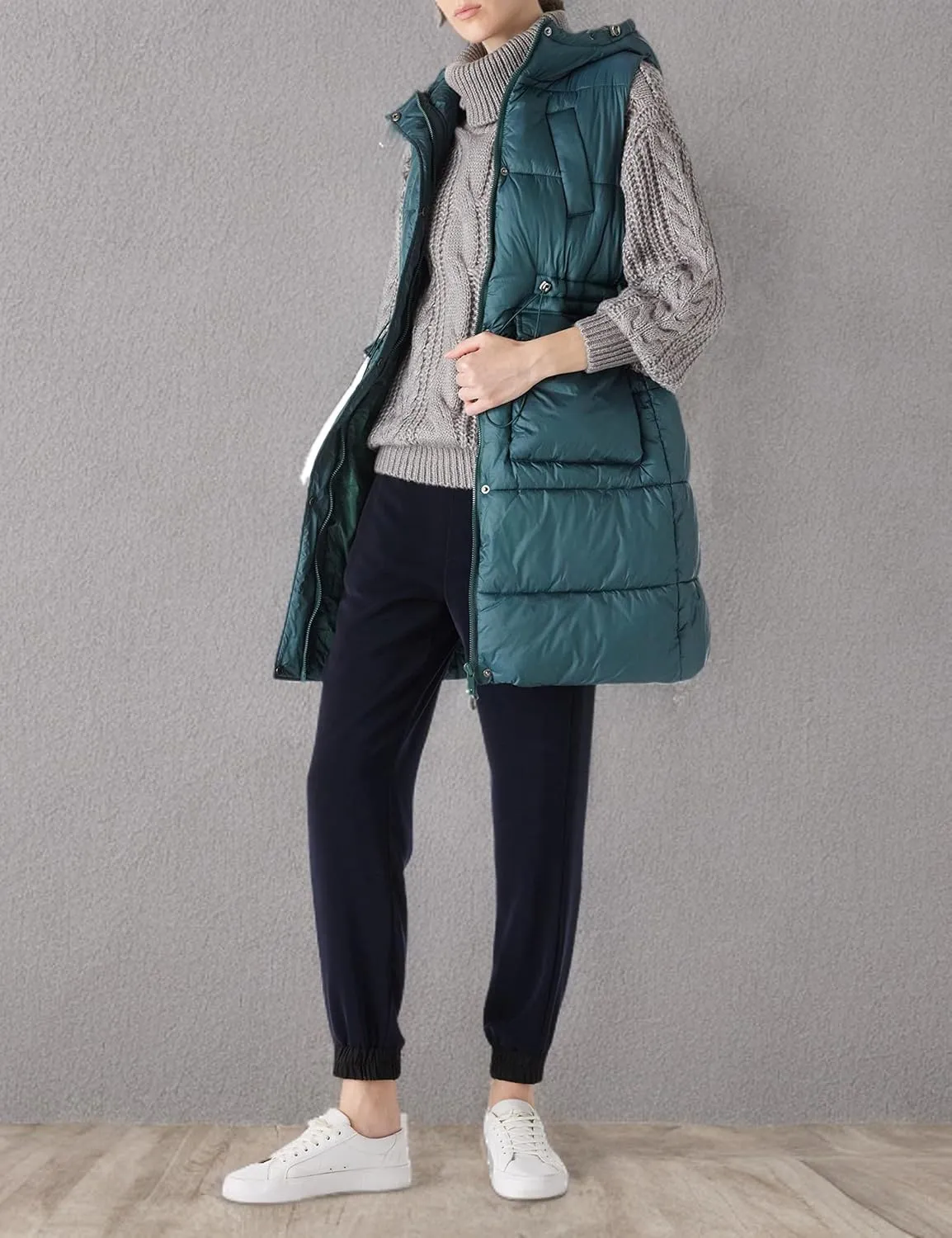 RISISSIDA Puffer Vest Women Long Puffy Quilted Hooded Sleeveless Loose Jacket