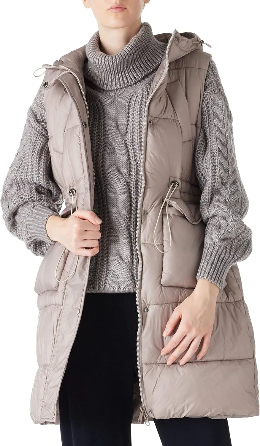 RISISSIDA Puffer Vest Women Long Puffy Quilted Hooded Sleeveless Loose Jacket