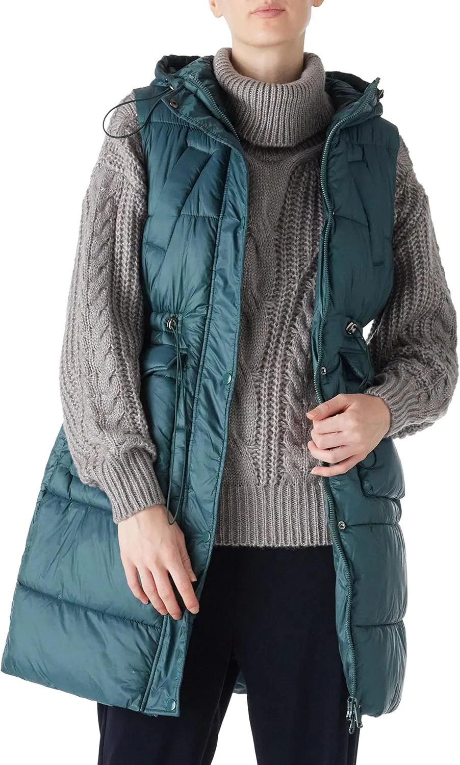 RISISSIDA Puffer Vest Women Long Puffy Quilted Hooded Sleeveless Loose Jacket
