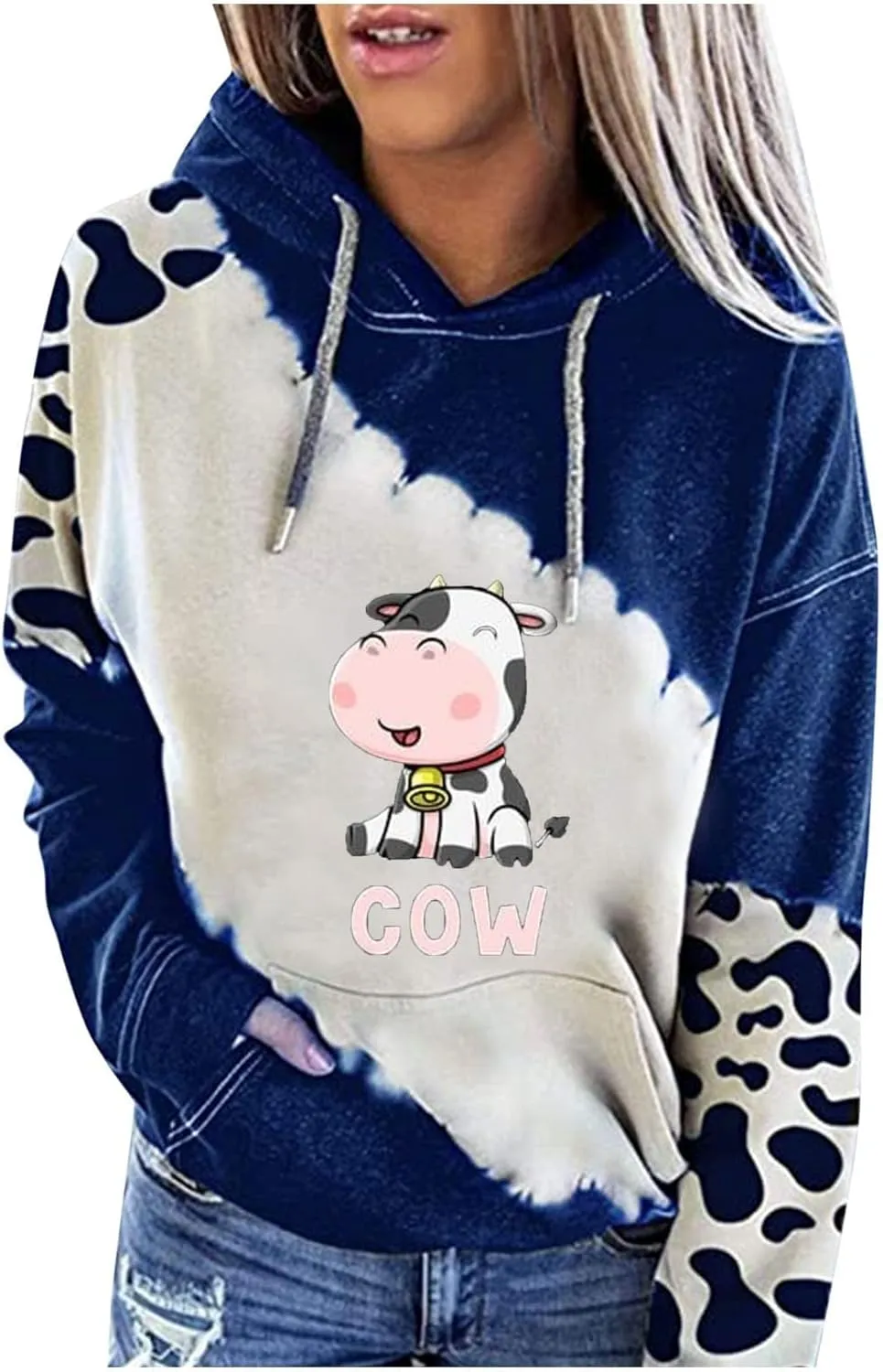 RMXEi Sweatshirts For Women Plus Size,Women's Cute Cow Print Sweatshirt Long Sleeve Hooded Casual Tops Shirts