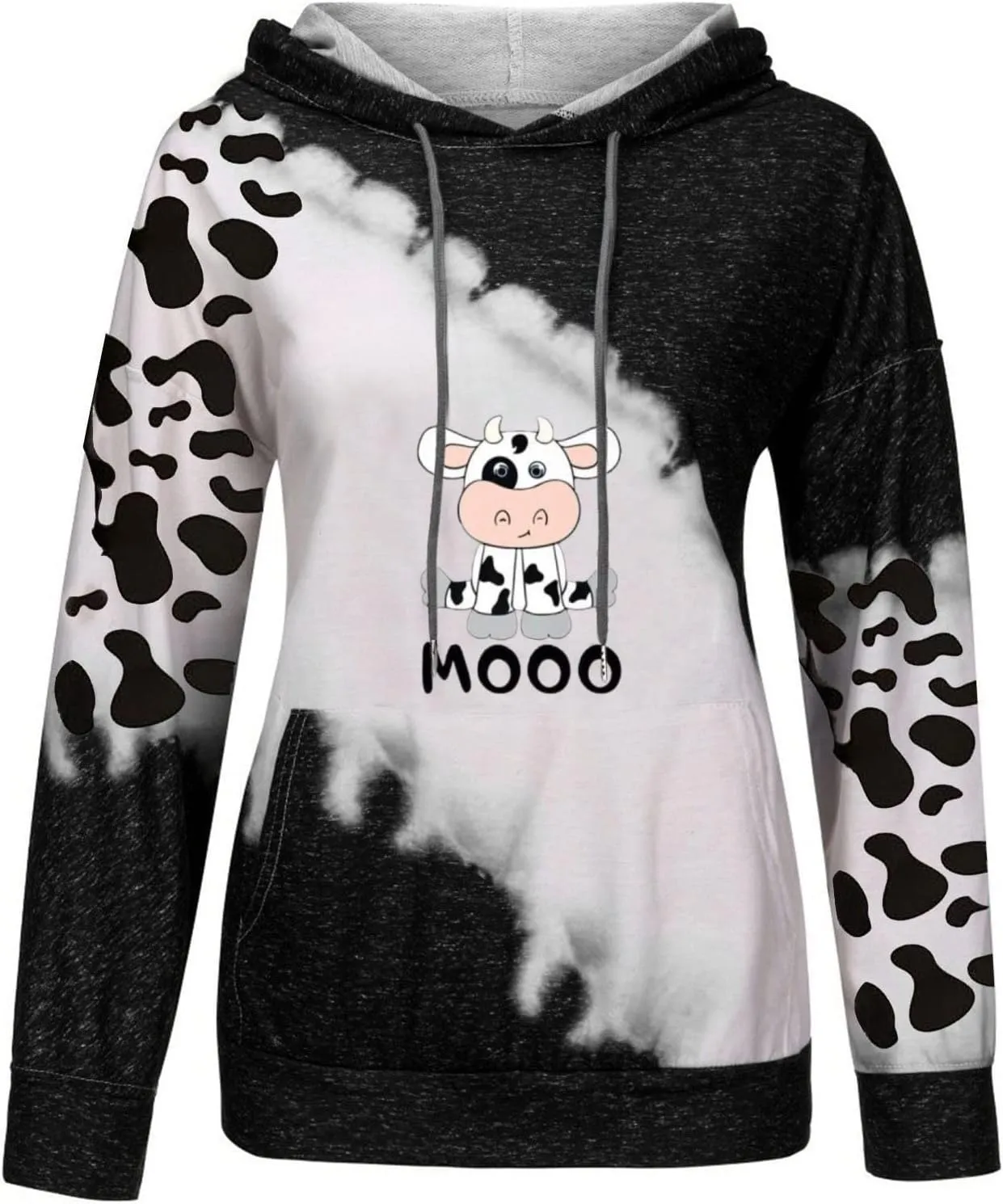 RMXEi Sweatshirts For Women Plus Size,Women's Cute Cow Print Sweatshirt Long Sleeve Hooded Casual Tops Shirts