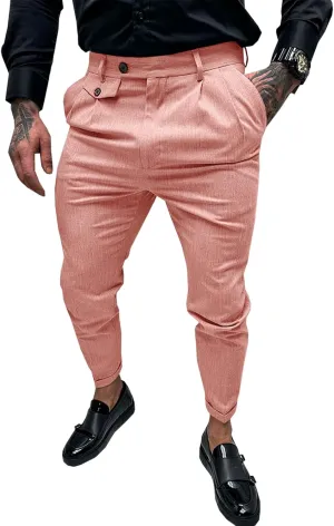 Runcati Mens Slim Fit Dress Pants Pleated Front Skinny Stretch Business Suit Trousers Classic Tapered Work Slacks