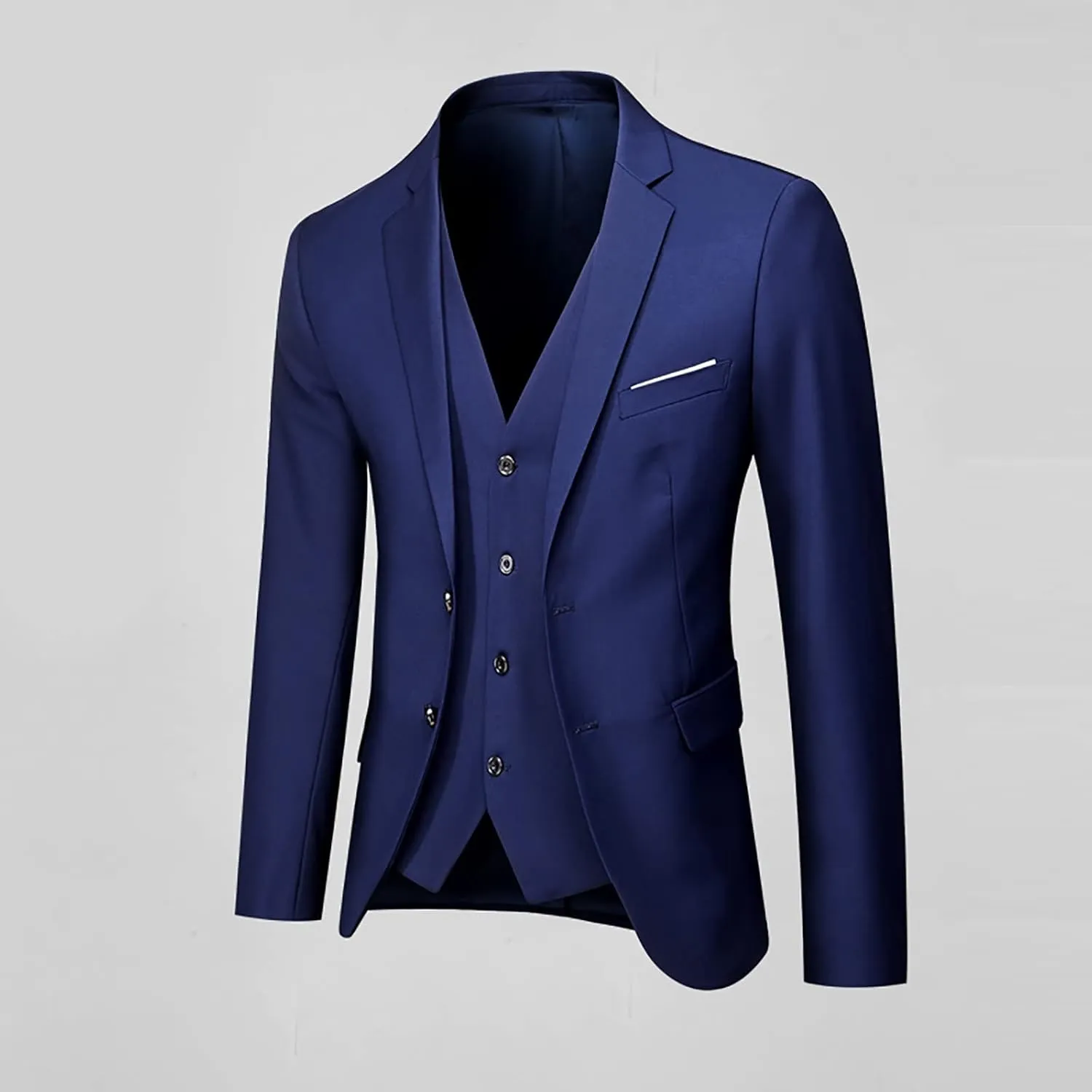 S-6XL Mens 3 Pieces Slim Fit Dress Suits Regular Fit Blazer Jacket & Vest & Pants Formal Sets Big and Tall Wedding Tuxedo