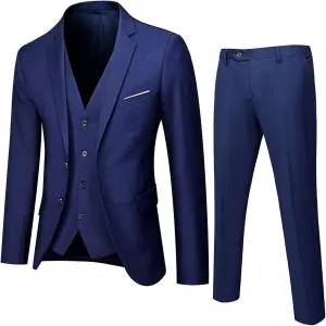 S-6XL Mens 3 Pieces Slim Fit Dress Suits Regular Fit Blazer Jacket & Vest & Pants Formal Sets Big and Tall Wedding Tuxedo