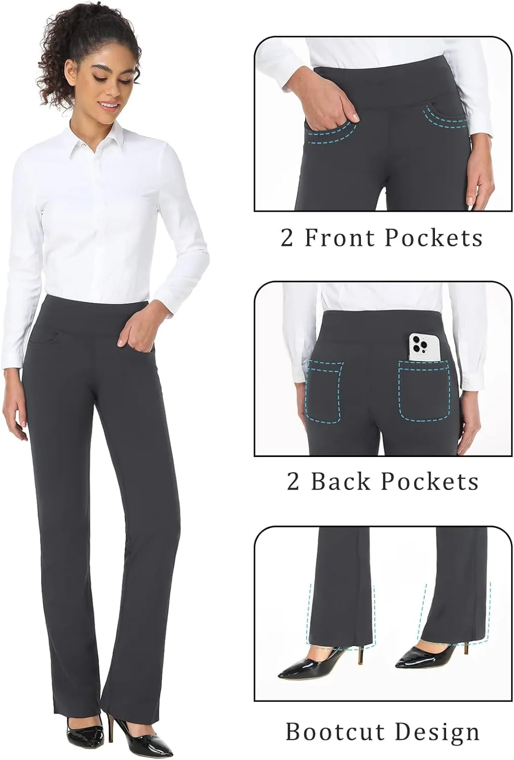 Safort 28" 30" 32" 34" Inseam Regular Tall Bootcut Yoga Pants Flared Leg Dress Pants with Pockets for Casual
