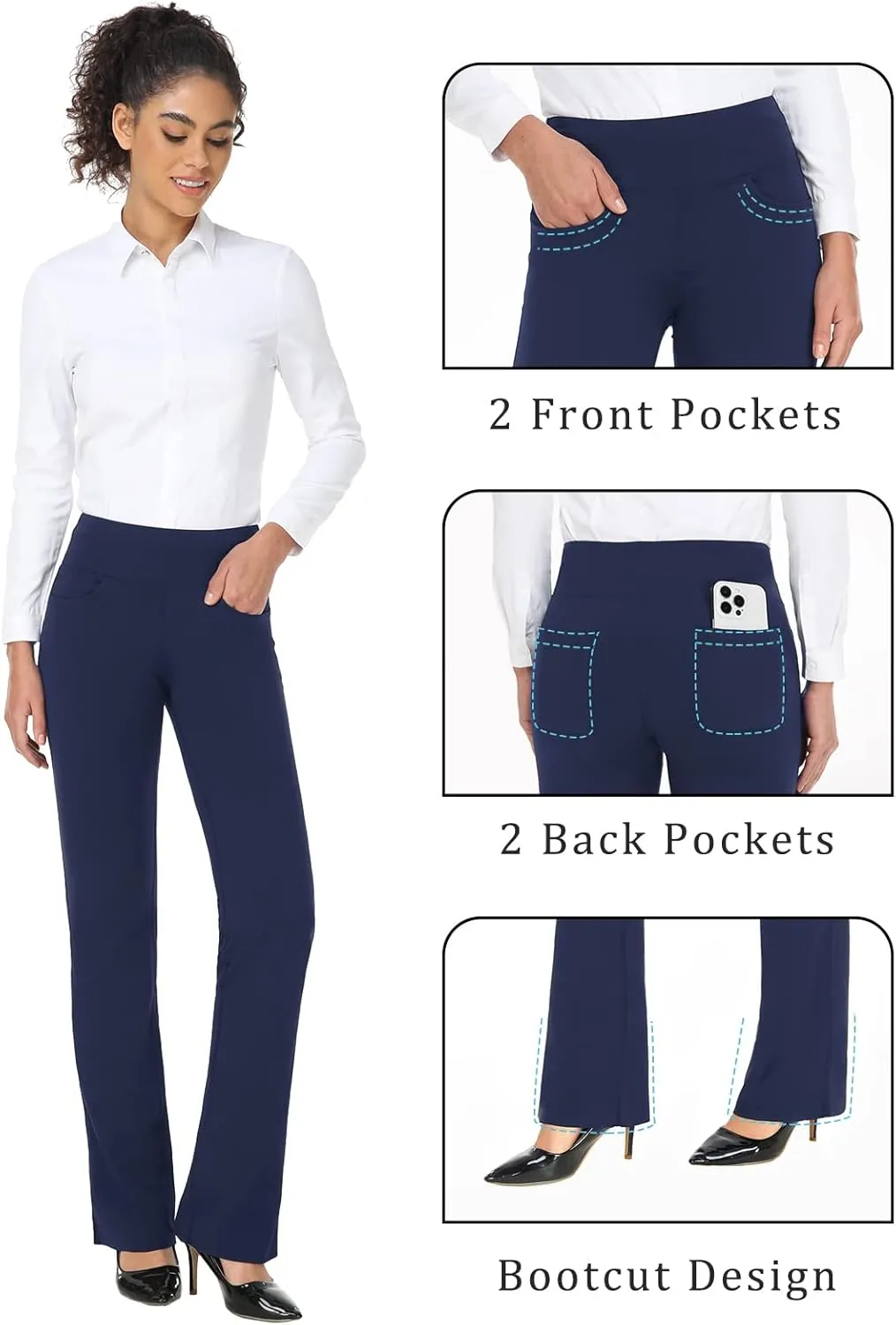Safort 28" 30" 32" 34" Inseam Regular Tall Bootcut Yoga Pants Flared Leg Dress Pants with Pockets for Casual
