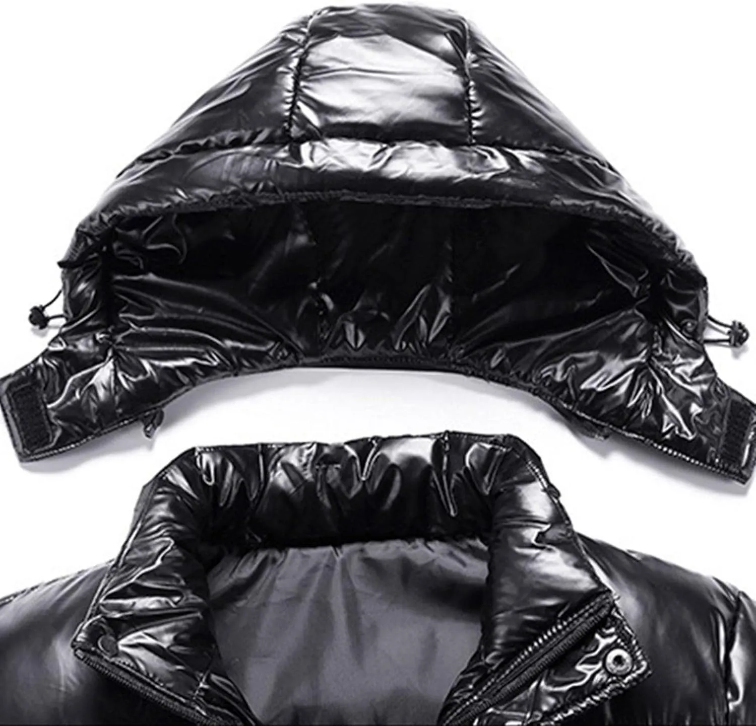 Saohuo Winter Puffer Jacket for Men Warm Thicken Shiny Zip Down Jackets with Detachable Hood Bubble Overcoat Outerwear
