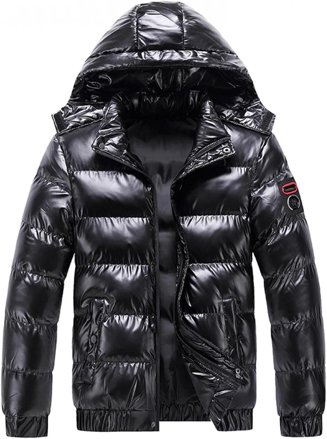 Saohuo Winter Puffer Jacket for Men Warm Thicken Shiny Zip Down Jackets with Detachable Hood Bubble Overcoat Outerwear